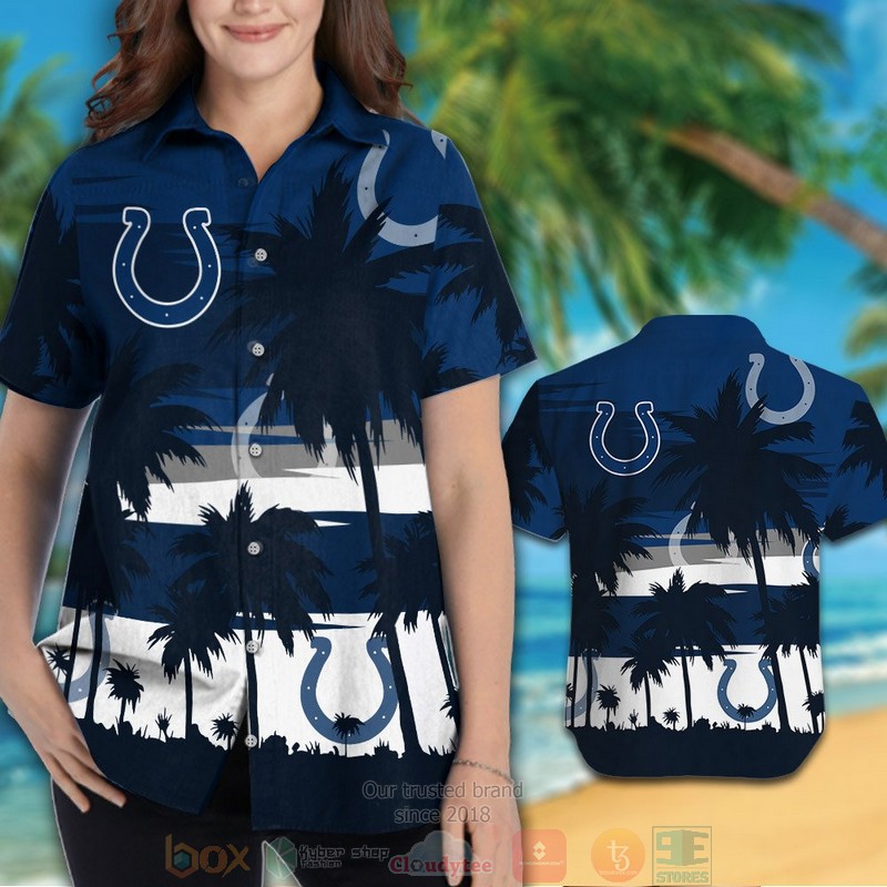 HOT Indianapolis Colts palm tree blue hawaiian shirt and shorts 3 Indianapolis Colts palm tree blue hawaiian shirt and shorts 1 2