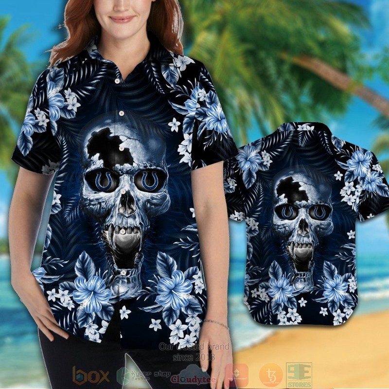 HOT Indianapolis Colts skull hawaiian shirt and shorts 3 Indianapolis Colts skull hawaiian shirt and shorts 1 2