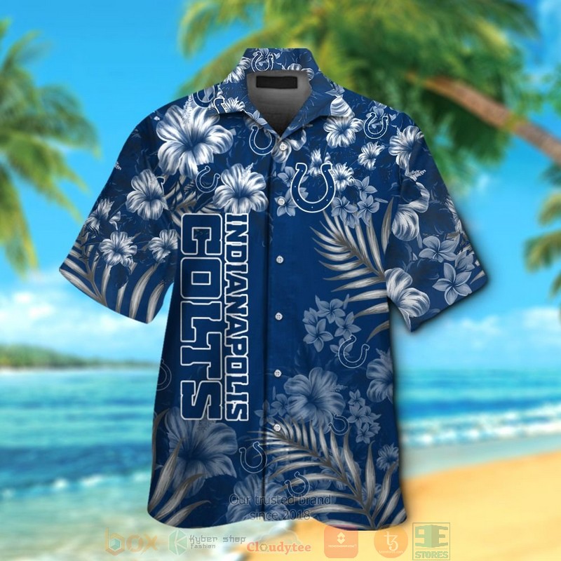 HOT Indianapolis Colts tropical plants Hibiscus blue hawaiian shirt and shorts 13 Indianapolis Colts tropical plants Hibiscus blue hawaiian shirt and shorts