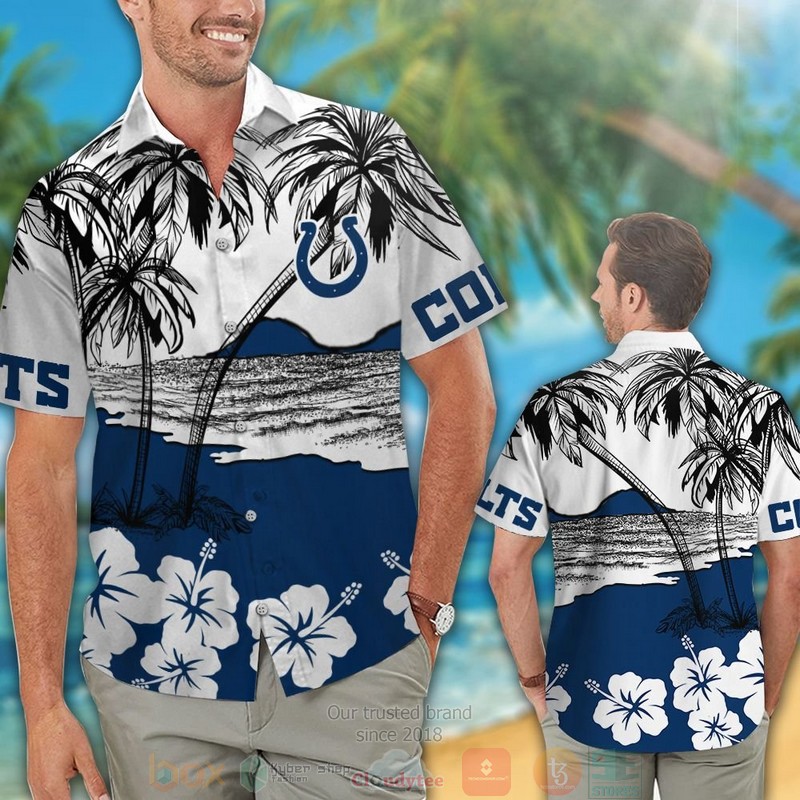 HOT Indianapolis Colts white Hibiscus blue hawaiian shirt and shorts 2 Indianapolis Colts white Hibiscus blue hawaiian shirt and shorts 1