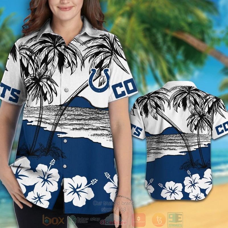HOT Indianapolis Colts white Hibiscus blue hawaiian shirt and shorts 3 Indianapolis Colts white Hibiscus blue hawaiian shirt and shorts 1 2
