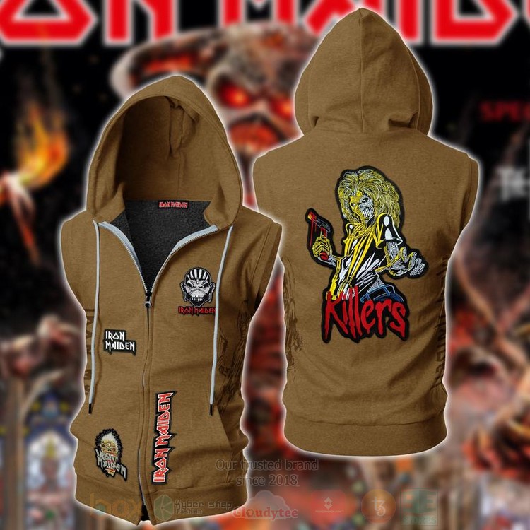 Iron Maiden Brown Vest Zip Up Hoodie