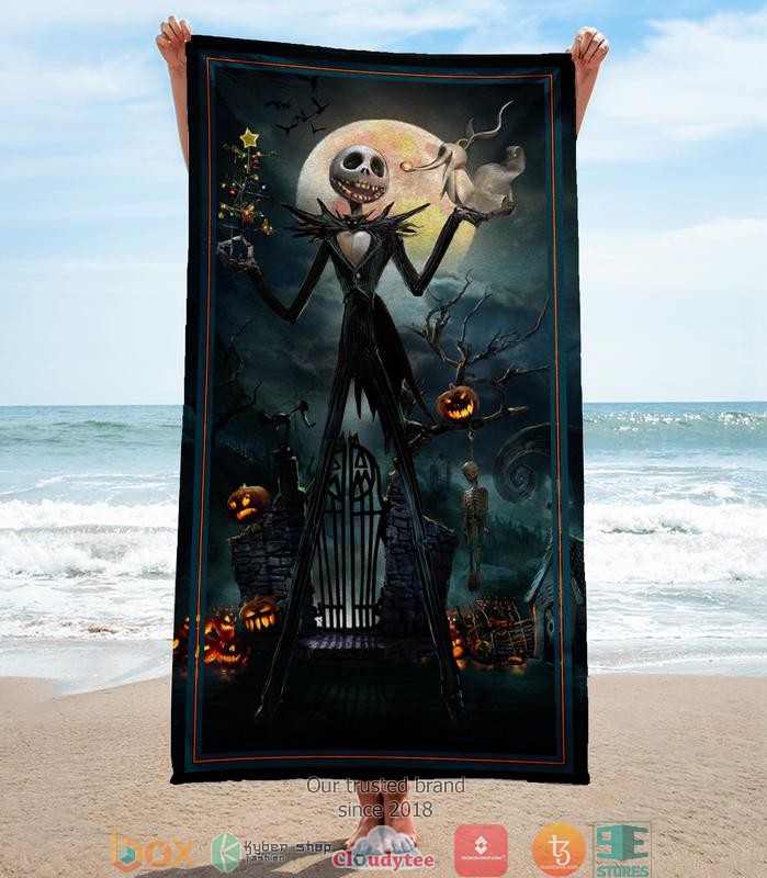 Jack Skellington Halloween night Beach Towel