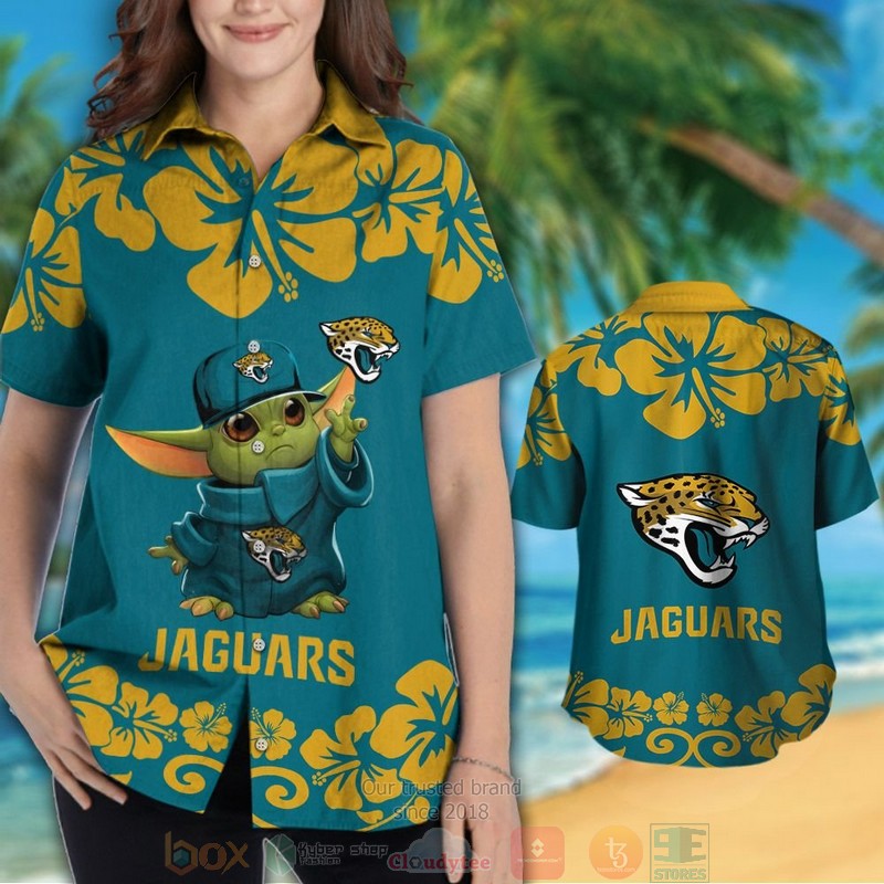 HOT Jacksonville Jaguars Baby Yoda hawaii shirt, shorts 3 Jacksonville Jaguars Baby Yoda hawaii shirt shorts 1 2
