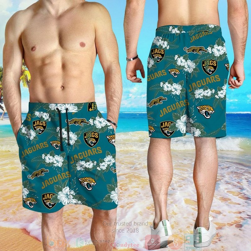 HOT Jacksonville Jaguars Hibiscus hawaiian shirt and shorts 4 Jacksonville Jaguars Hibiscus hawaiian shirt and shorts 1 2 3