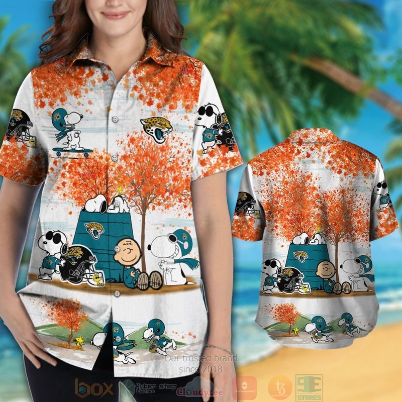 HOT Jacksonville Jaguars Snoopy Charlie Brown Autumn hawaiian shirt and shorts 3 Jacksonville Jaguars Snoopy Charlie Brown Autumn hawaiian shirt and shorts 1 2