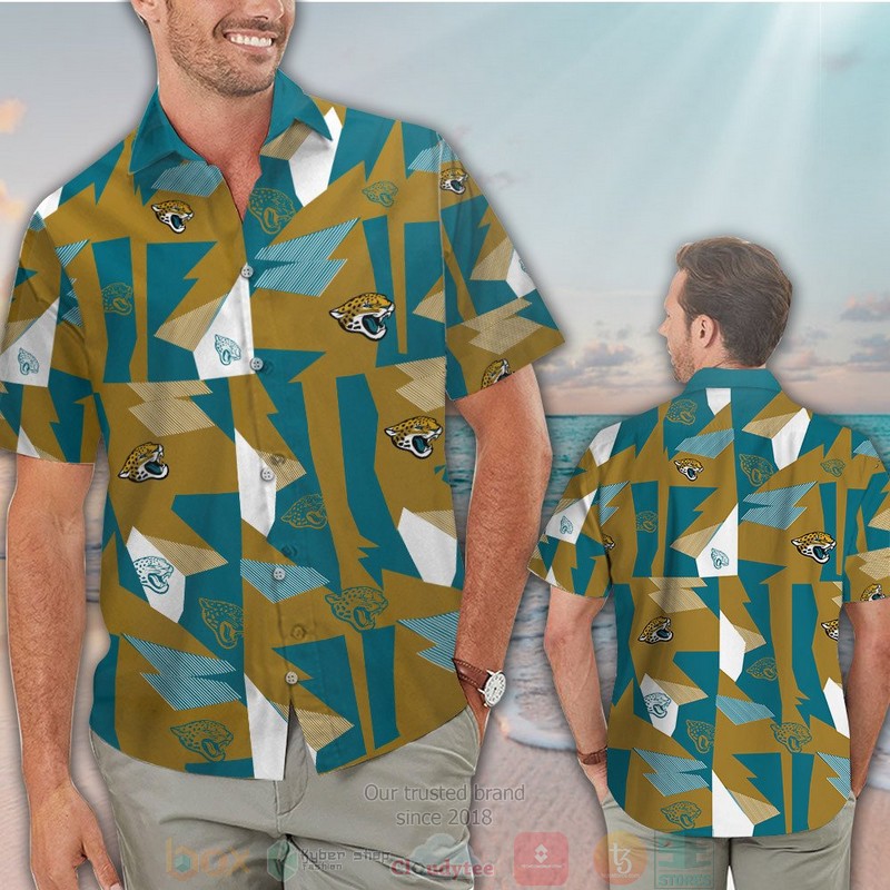 HOT Jacksonville Jaguars gold teal hawaiian shirt and shorts 2 Jacksonville Jaguars gold teal hawaiian shirt and shorts 1