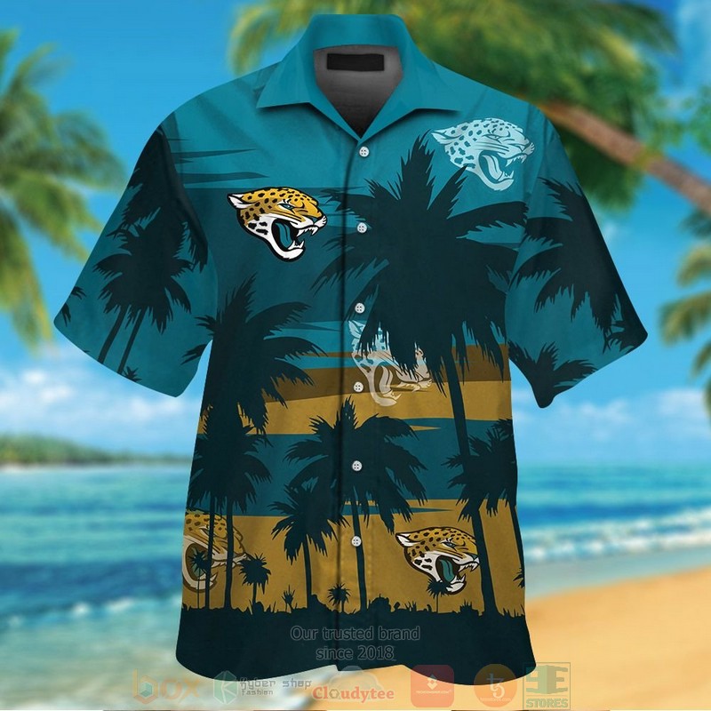 Jacksonville Jaguars palm tree dark teal hawaiian shirt and shorts
