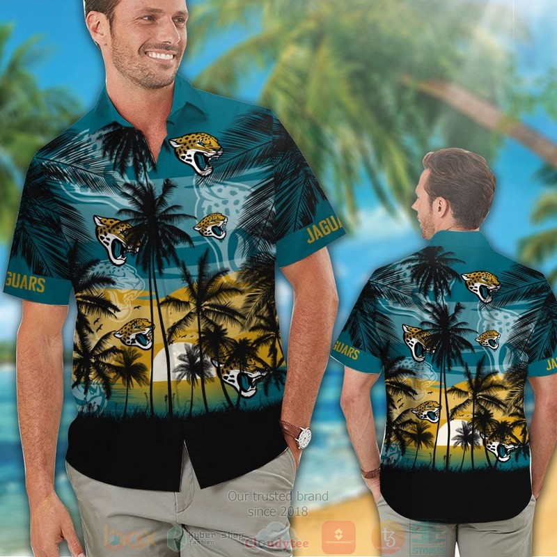 HOT Jacksonville Jaguars palm tree teal black hawaii shirt, shorts 2 Jacksonville Jaguars palm tree teal black hawaii shirt shorts 1