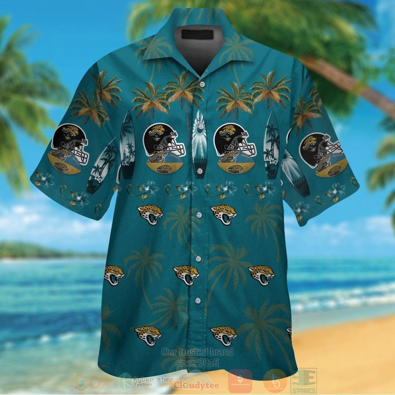Jacksonville Jaguars surfboard palm tree hawaiian shirt and shorts
