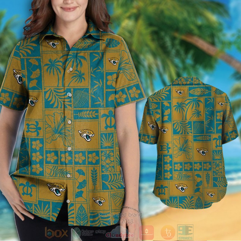 HOT Jacksonville Jaguars tropical plants gold hawaii shirt, shorts 3 Jacksonville Jaguars tropical plants gold hawaii shirt shorts 1 2