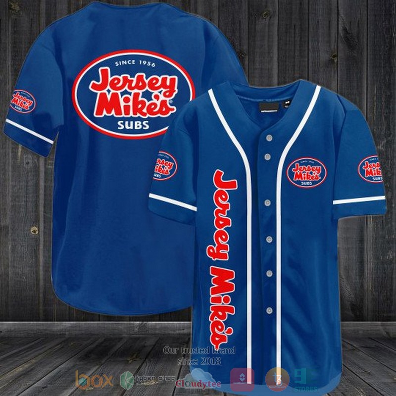 Jersey Mikes Subs blue baseball jersey