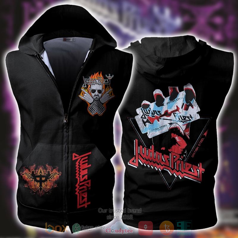 Judas Priest band black Sleeveless zip vest leather jacket