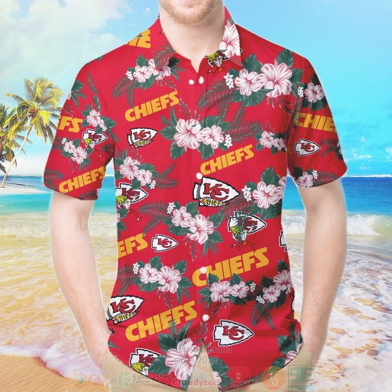 HOT Kansas City Chiefs Hibiscus hawaiian shirt and shorts 2 Kansas City Chiefs Hibiscus hawaiian shirt and shorts 1