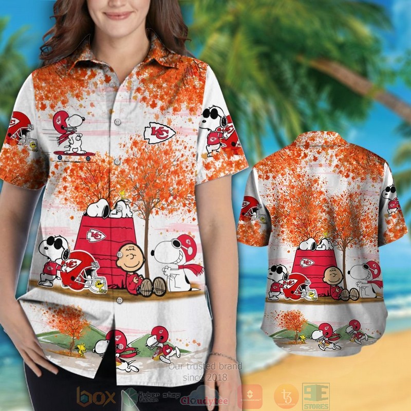 HOT Kansas City Chiefs Snoopy Charlie Brown Autumn hawaiian shirt and shorts 3 Kansas City Chiefs Snoopy Charlie Brown Autumn hawaiian shirt and shorts 1 2