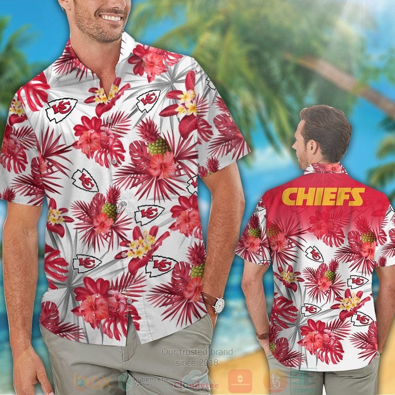 HOT Kansas City Chiefs pineapple Hibiscus hawaiian shirt and shorts 2 Kansas City Chiefs pineapple Hibiscus hawaiian shirt and shorts 1