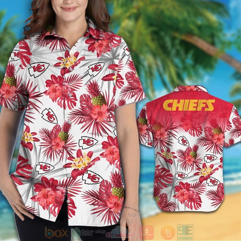 HOT Kansas City Chiefs pineapple Hibiscus hawaiian shirt and shorts 3 Kansas City Chiefs pineapple Hibiscus hawaiian shirt and shorts 1 2