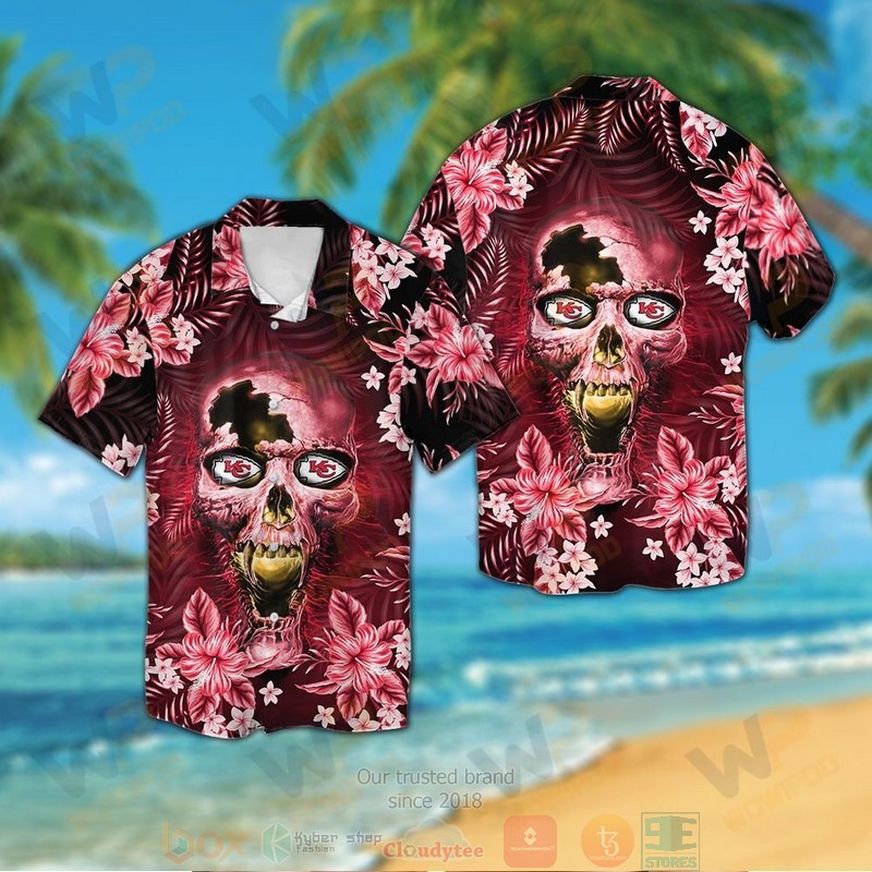 HOT Kansas City Chiefs skull hawaiian shirt and shorts 13 Kansas City Chiefs skull hawaiian shirt and shorts