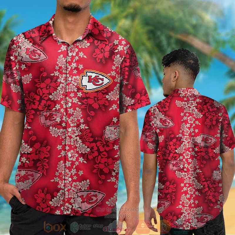 HOT Kansas City Chiefs tropical plants red hawaii shirt, shorts 2 Kansas City Chiefs tropical plants red hawaii shirt shorts 1