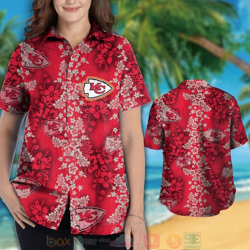 HOT Kansas City Chiefs tropical plants red hawaii shirt, shorts 3 Kansas City Chiefs tropical plants red hawaii shirt shorts 1 2