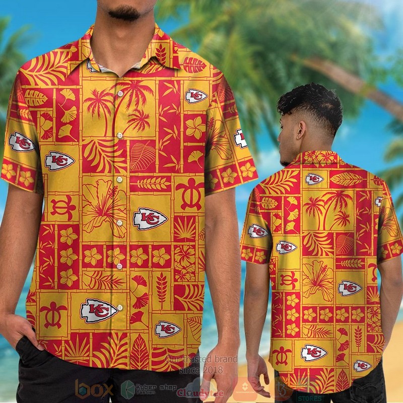 HOT Kansas City Chiefs tropical plants yellow hawaii shirt, shorts 2 Kansas City Chiefs tropical plants yellow hawaii shirt shorts 1