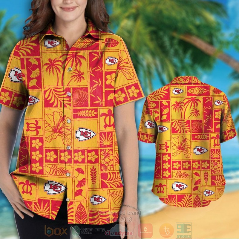 HOT Kansas City Chiefs tropical plants yellow hawaii shirt, shorts 3 Kansas City Chiefs tropical plants yellow hawaii shirt shorts 1 2