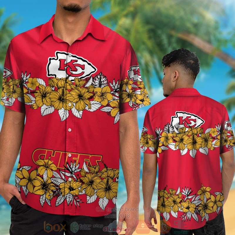 HOT Kansas City Chiefs yellow tropical plants red hawaii shirt, shorts 2 Kansas City Chiefs yellow tropical plants red hawaii shirt shorts 1
