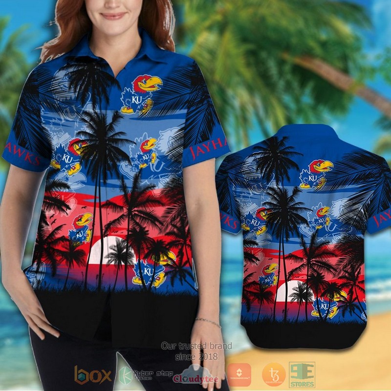 HOT Kansas Jayhawks Tropical Hawaiian Shirt and shorts 3 Kansas Jayhawks Tropical Hawaiian Shirt and shorts 1 2