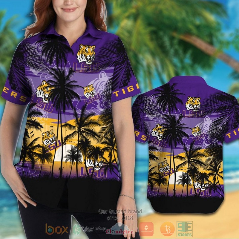 HOT LSU Tigers Tropical Hawaiian Shirt and shorts 3 LSU Tigers Tropical Hawaiian Shirt and shorts 1 2
