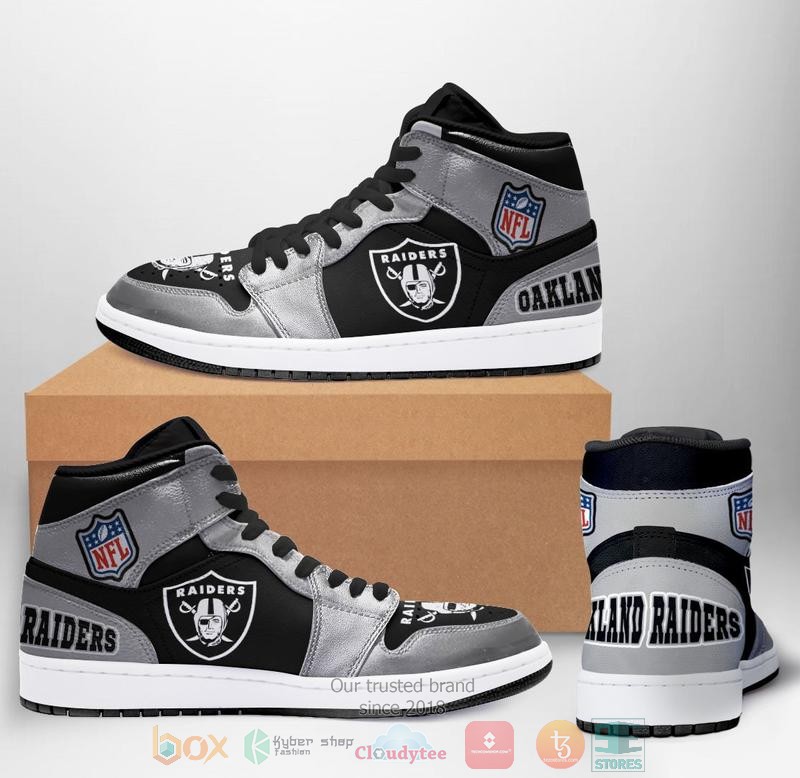 BEST Las Vegas Raiders NFL grey black Air Jordan 1 high sneaker 3 Las Vegas Raiders NFL grey black air jordan 1 high shoes