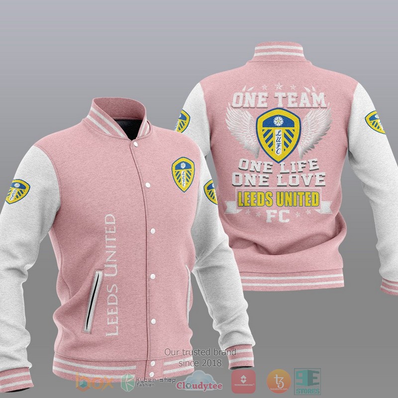 Leeds United One Team One Life One Love Baseball Jacket 1 2 3 4 5 6