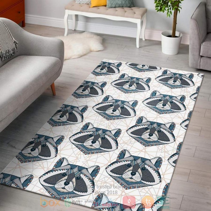 Little Raccoon pattern white Rug
