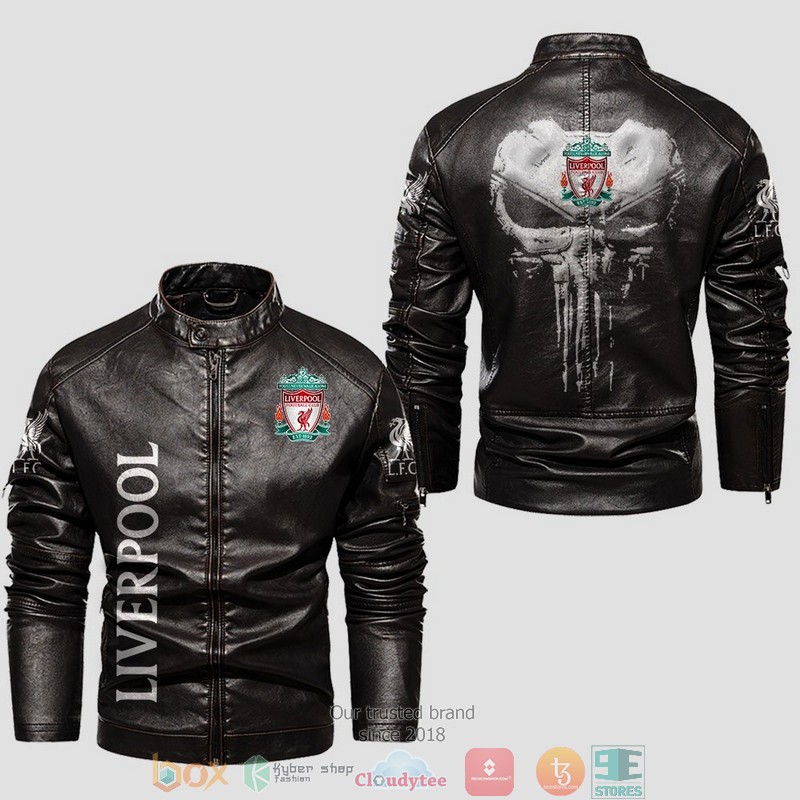 Liverpool Punisher Skull Collar Leather Jacket