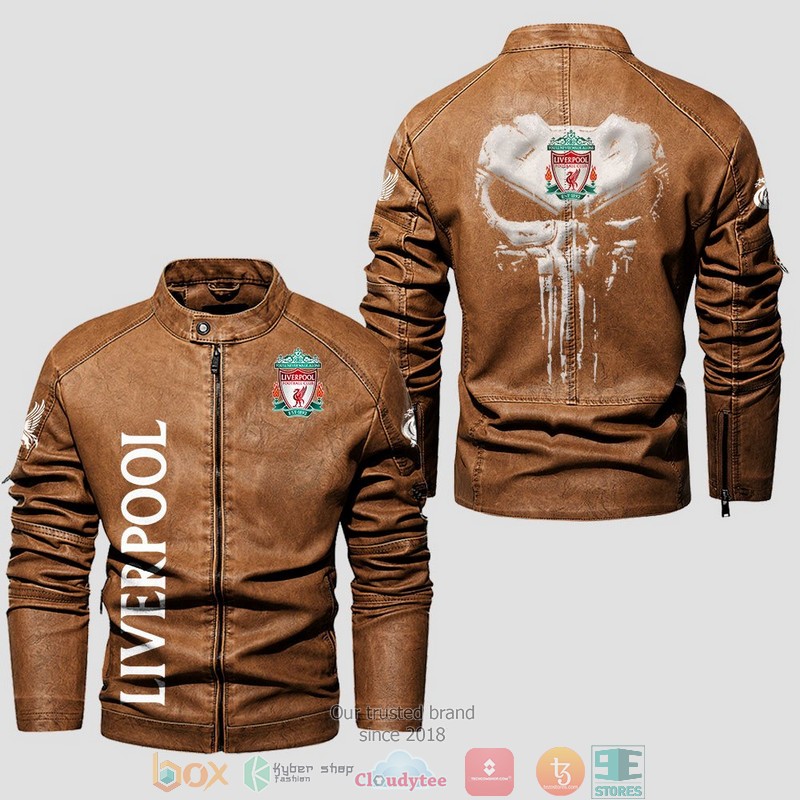 Liverpool Punisher Skull Collar Leather Jacket 1