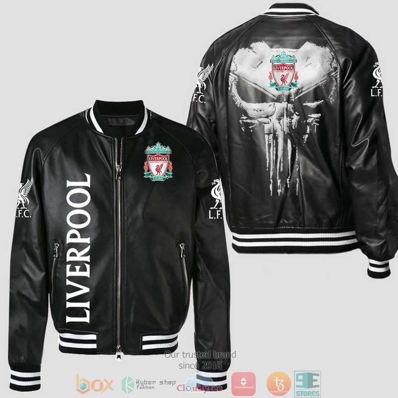 Liverpool Punisher Skull Leather Bomber Jacket