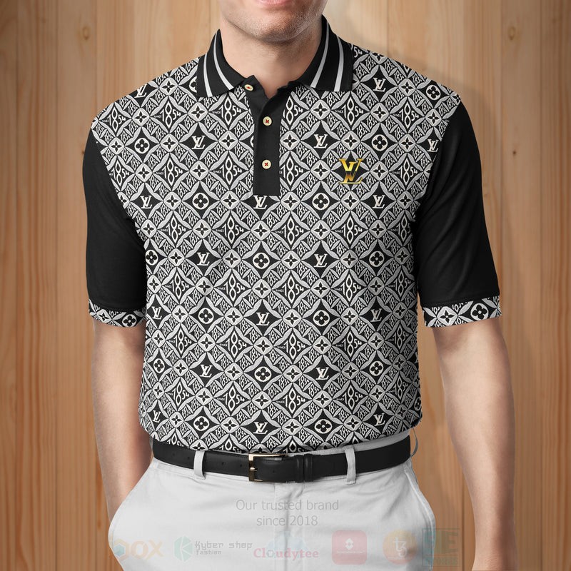 BEST Louis Black-White Vuitton All Over Print 3D Polo Shirt 11 Louis Black White Vuitton Polo Shirt