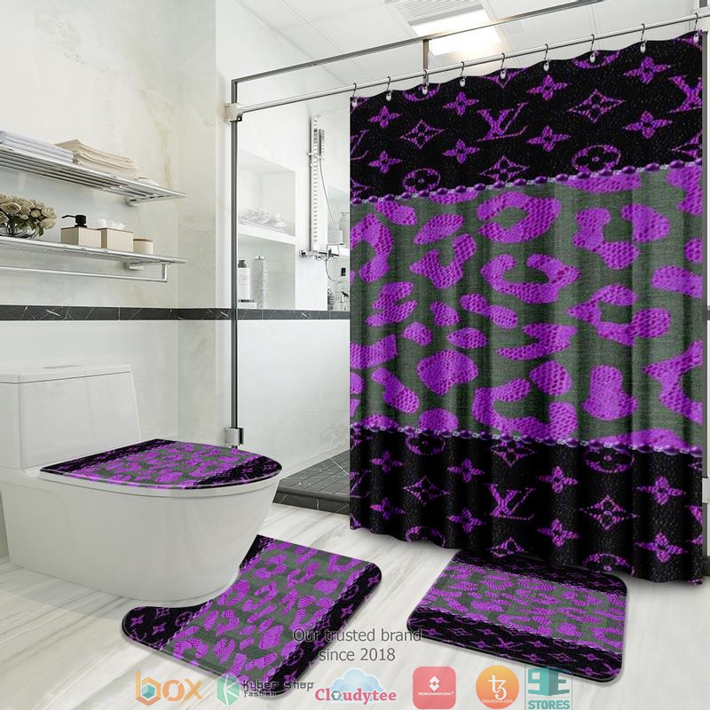 Louis Vuitton Purple Black Shower, Purple And Black Shower Curtain Set