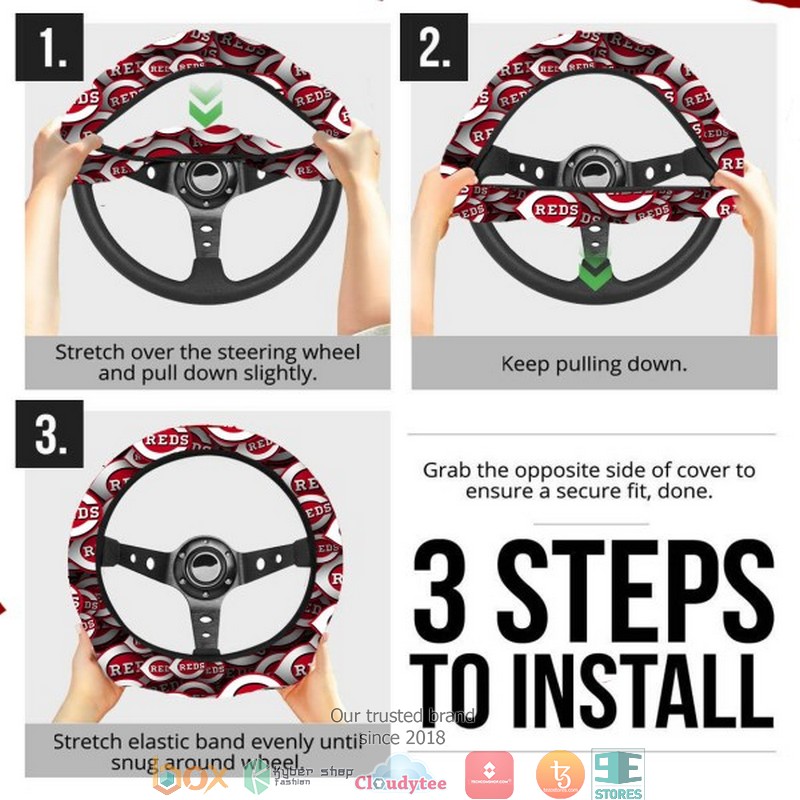 MLB Cincinnati Reds White Steering wheel 4 MLB Cincinnati Reds White Steering wheel 1 2 3
