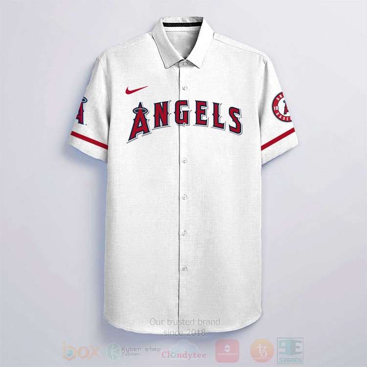 BEST MLB Los Angeles Angels Personalized White Hawaiian Shirt Tropical 2 MLB Los Angeles Angels Personalized White Hawaiian Shirt 1