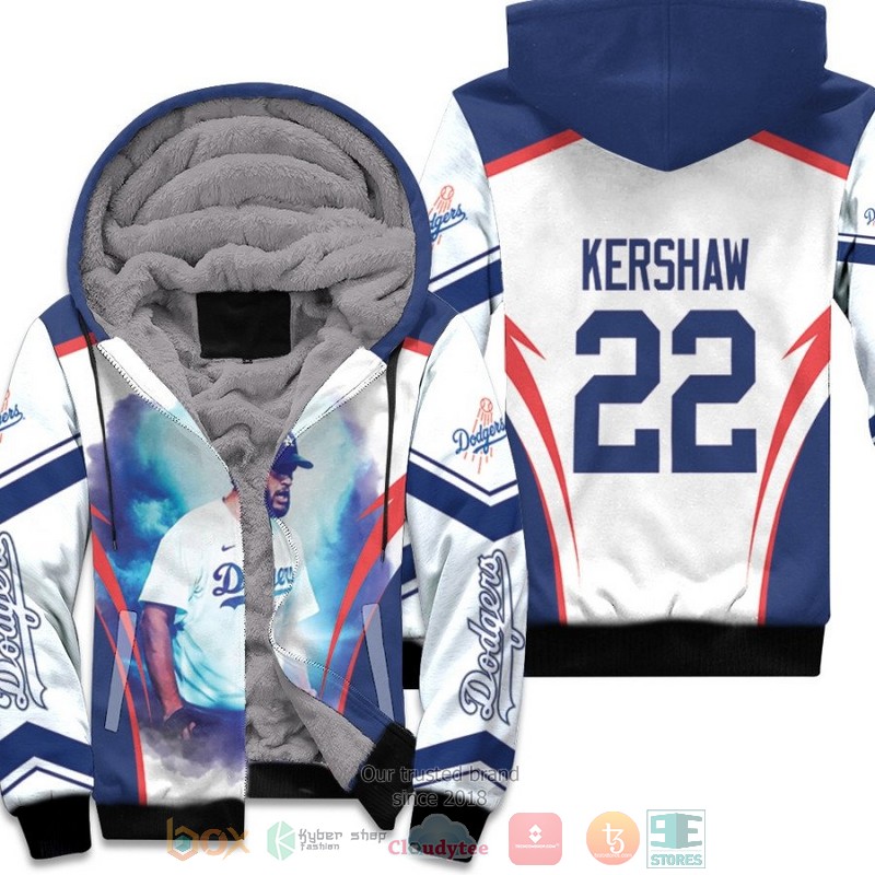 MLB Los Angeles Dodgers Clayton Kershaw 22 White fleece hoodie