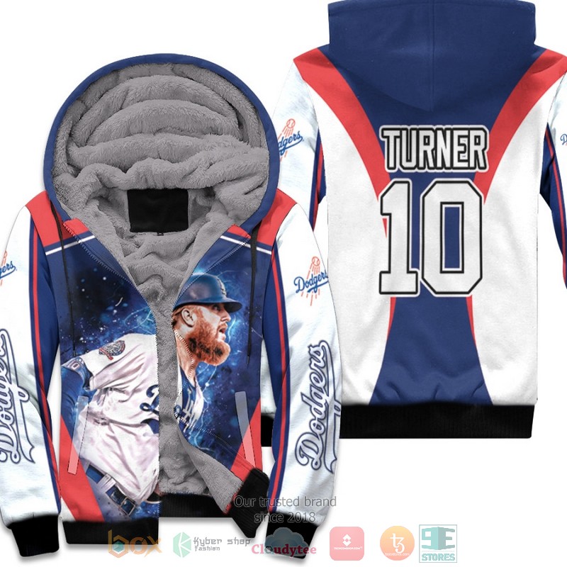 MLB Los Angeles Dodgers Justin Turner 10 Blue fleece hoodie