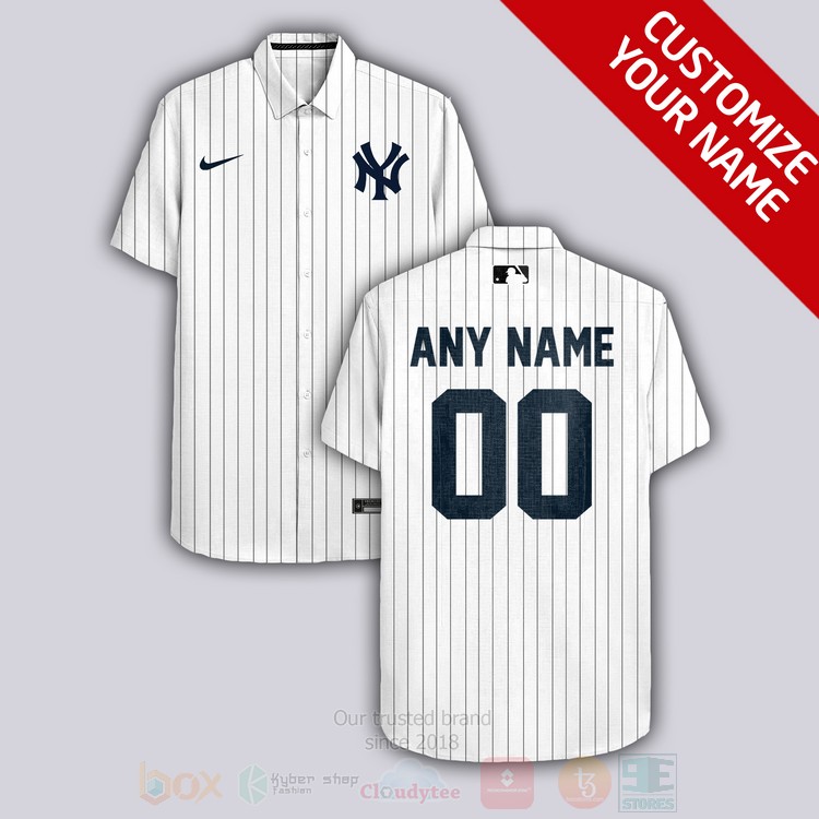 MLB New York Yankees Personalized White Stripe Hawaiian Shirt