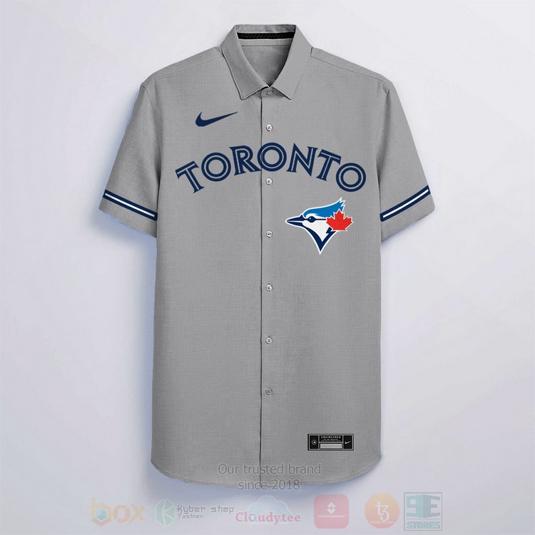 BEST MLB Toronto Blue Jays Personalized Grey Hawaiian Shirt Tropical 2 MLB Toronto Blue Jays Personalized Grey Hawaiian Shirt 1