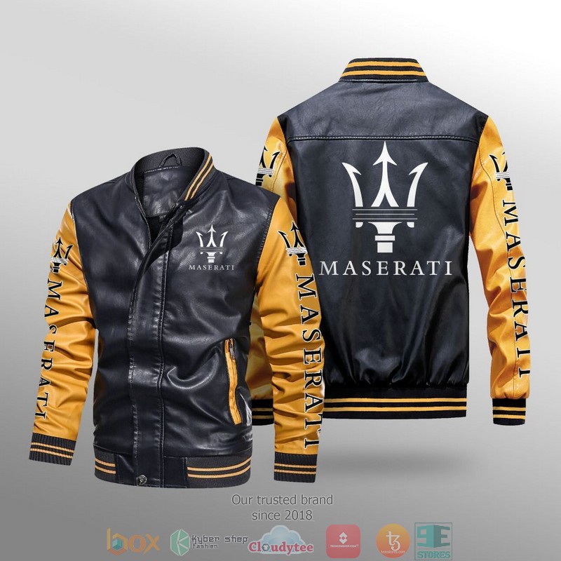 Maserati Car Brand Leather Bomber Jacket 3 Maserati Car Brand Leather Bomber Jacket 1 2