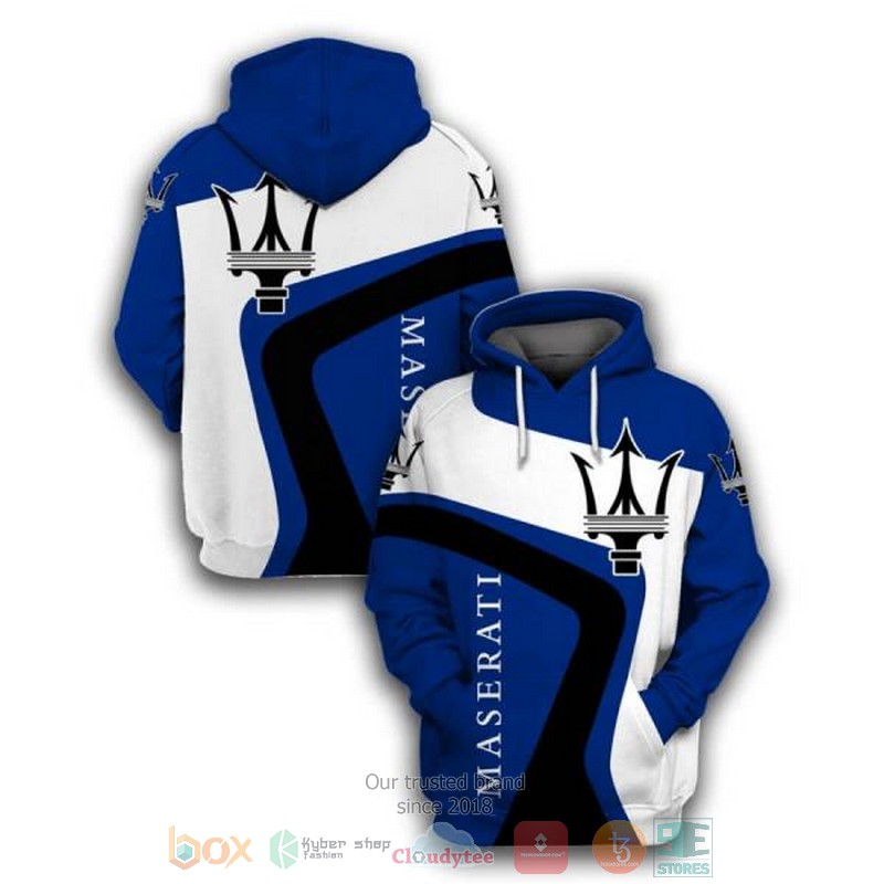 NEW Maserati company logo blue white 3D shirt, hoodie 16 Maserati company logo blue white 3D shirt hoodie