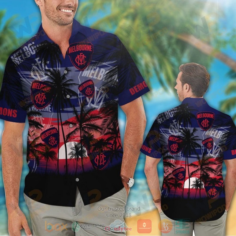 HOT Melbourne Demons Hawaiian Shirt and shorts 2 Melbourne Demons Hawaiian Shirt and shorts 1