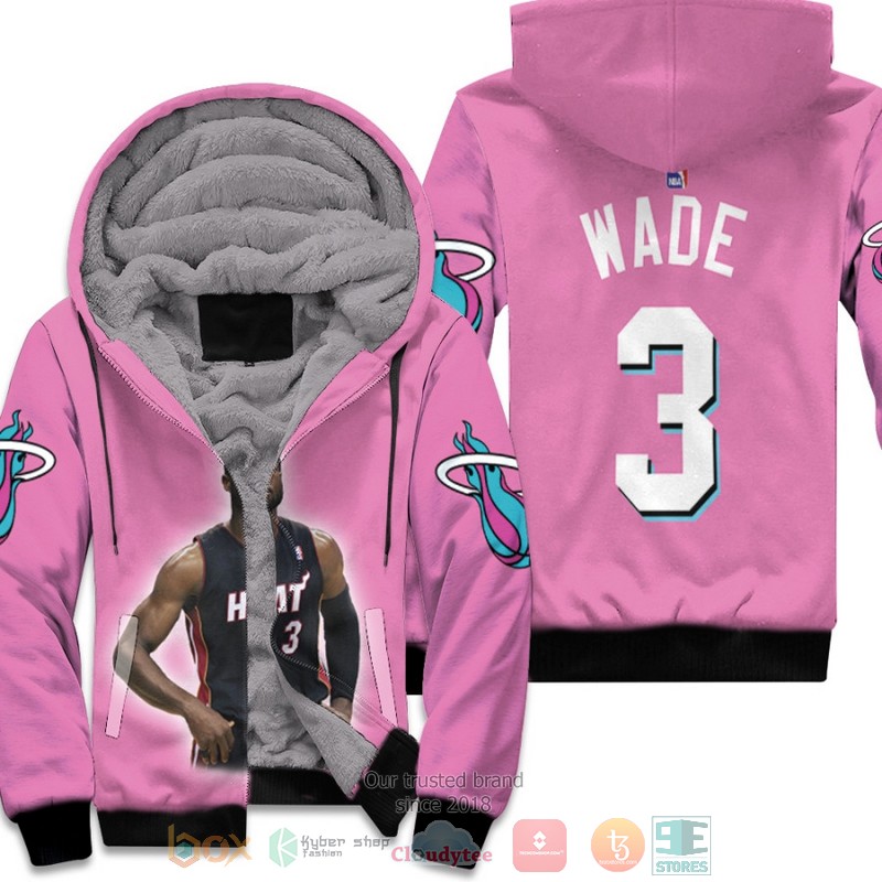 BEST Miami Heat Dwyane Wade 3 NBA Pink 3D fleece hoodie 3 Miami Heat Dwyane Wade 3 NBA Pink fleece hoodie