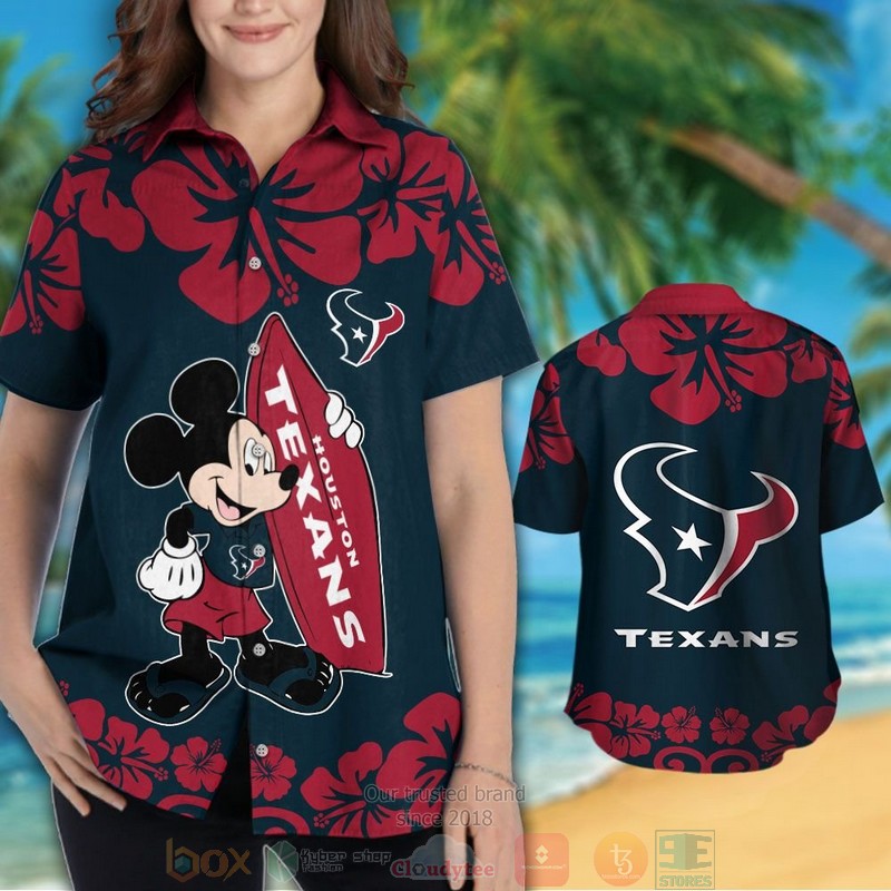 HOT Mickey Mouse Houston Texans hawaiian shirt and shorts 3 Mickey Mouse Houston Texans hawaiian shirt and shorts 1 2