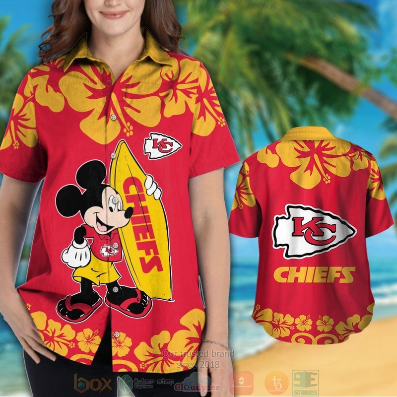 HOT Mickey Mouse Kansas City Chiefs hawaiian shirt and shorts 3 Mickey Mouse Kansas City Chiefs hawaiian shirt and shorts 1 2
