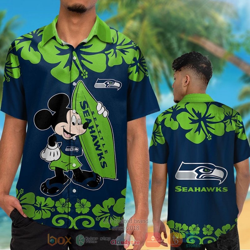 HOT Mickey Mouse Seattle Seahawks hawaiian shirt and shorts 2 Mickey Mouse Seattle Seahawks hawaiian shirt and shorts 1